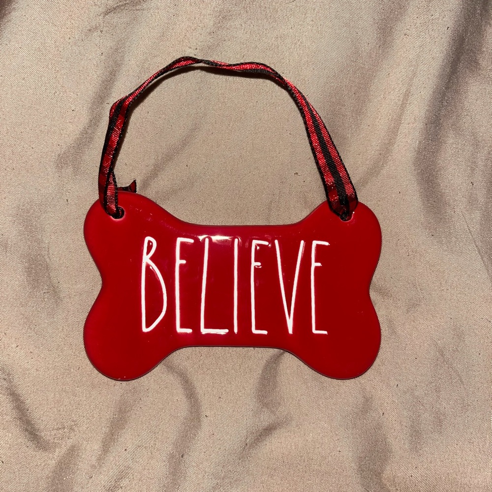 Rae Dunn Believe Dog Bone Ceramic Christmas Tree Ornament